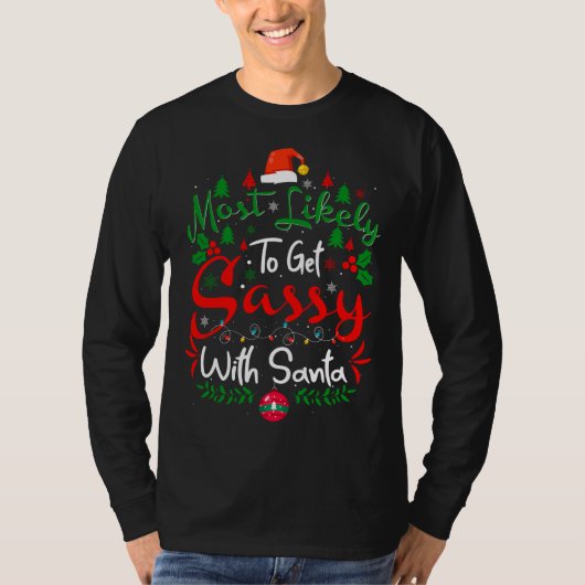 サンタさんに生意気な態度をとりそうなユーモアあふれるクリスマス Tシャツ (正面)