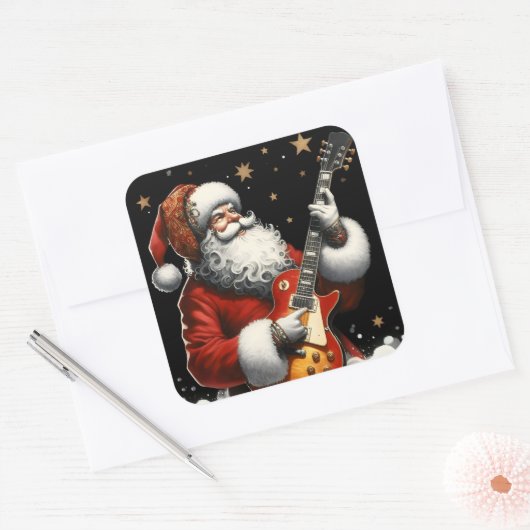 サンタさんのギターでクリスマスの歌を揺らす スクエアシール (封筒)