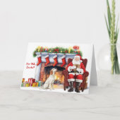 サンタさんのギフト英語セッター犬かわいいクリスマス シーズンカード (正面)