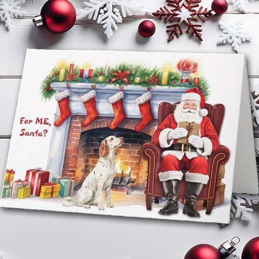 サンタさんのギフト英語セッター犬かわいいクリスマス シーズンカード