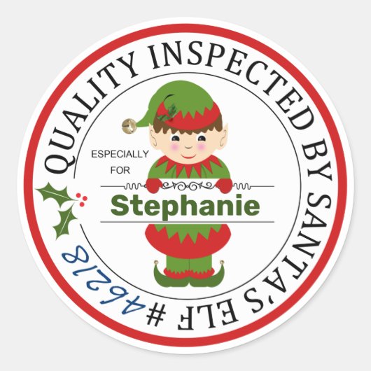 サンタさんの小妖精や小人で検査されたクリスマスプレゼント ラウンドシール (正面)