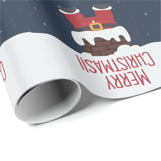 サンタさんの煙突に突き刺さったメリークリスマス ラッピングペーパー (ロールコーナー)