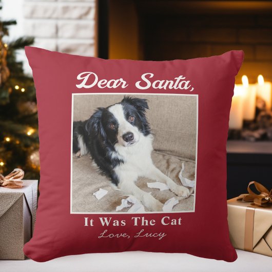 サンタさんへのおねだりをする犬のクリスマス写真 クッション