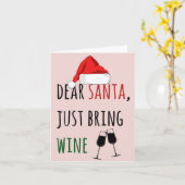 サンタさんへのお願い ワインを連れてきて 面白いクリスマス カード (黄色い花)