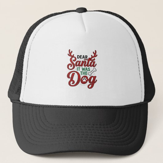 サンタさんへ、それは犬の仕業です クリスマスTシャツデザイン1 キャップ (正面)