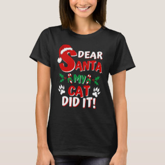 サンタさんへ、ネコがやりました！面白ネコクリスマスTシャツ Tシャツ