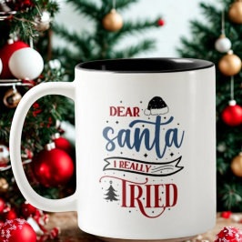サンタさんへ、ホントに頑張ったよ レトロでおもしろいクリスマスデザイン ツートーンマグカップ