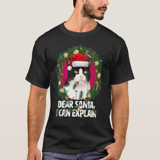 サンタさんへ 子猫 黒 白 なかよし クリスマス Tシャツ (正面)