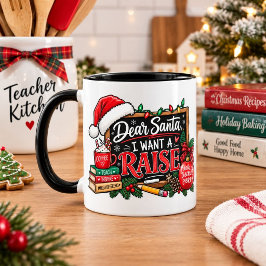 サンタさんへ、昇給をお願いします クリスマスの先生用マグカップ マグカップ