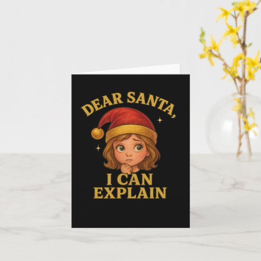 サンタさんへ、説明させてくださいね Funny Christmas Design  カード (黄色い花)