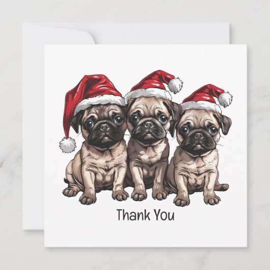 サンタさんクリスマスパグ犬サンタ サンキューカード (正面)