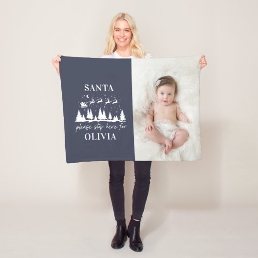 サンタさんストップここクリスマス伝統的写真 フリースブランケット (インサイチュ)