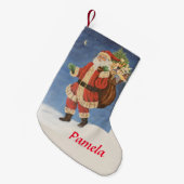 サンタさんスノーアクリルのおもちゃ絵画入り スモールクリスマスストッキング (正面 (吊り時))