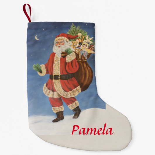 サンタさんスノーアクリルのおもちゃ絵画入り スモールクリスマスストッキング (正面)