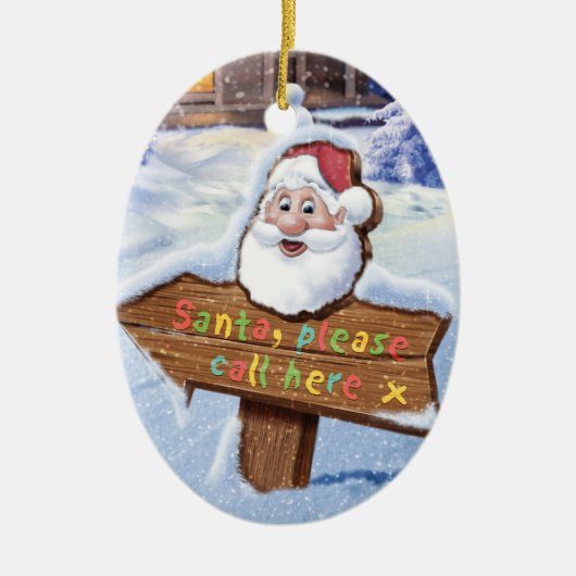 サンタさんセラミックのクリスマスデコを呼んでください セラミックオーナメント (正面)