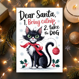 サンタさん猫草お願いします 面白い猫のクリスマス シーズンカード