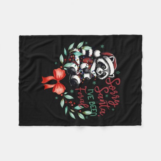 サンタさん私はフェラル・クリスマス・ラクーン・コフだった フリースブランケット (正面(横))