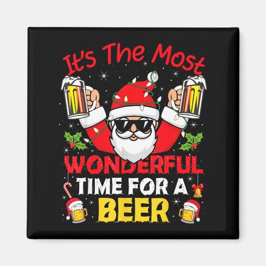 サンタさん クリスマスにビールが一番!面白Tシャツ マグネット (正面)