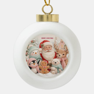 サンタさん、ペンギン、クマ、トナカイと可愛いクリスマス セラミックボールオーナメント
