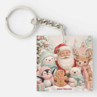 サンタさん、ペンギン、クマ、トナカイと過ごす可愛いクリスマス キーホルダー