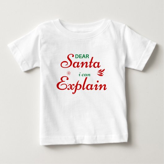 「サンタさん、説明できます」 可愛いホリデーグッズ ベビーTシャツ (正面)