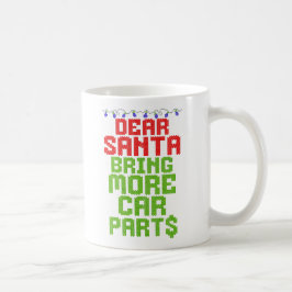 サンタさん、車のパーツをもっと持ってきて! クリスマスのおもしろTシャツ コーヒーマグカップ