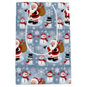 サンタすてきクロースと雪だるまクリスマスパターン ミディアムペーパーバッグ (正面)