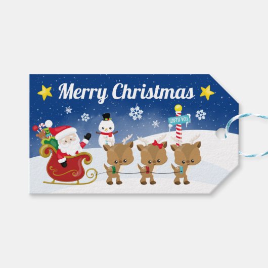 サンタそりとトナカイの夜空クリスマスプレゼント ギフトタグ (正面(横))