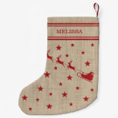 サンタそりとトナカイ&文字素朴クリスマス スモールクリスマスストッキング (裏面)