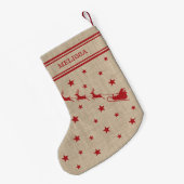 サンタそりとトナカイ&文字素朴クリスマス スモールクリスマスストッキング (裏面 (吊り時))
