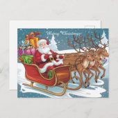 サンタそりに乗るクリスマスプレゼントとトナカイ ポストカード (正面/裏面)