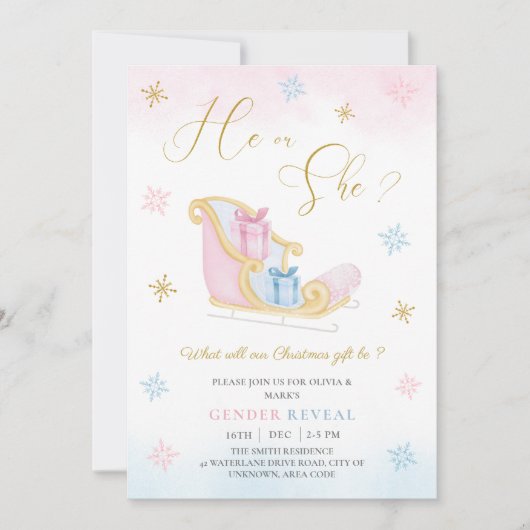 サンタそりのクリスマスギフトホリデージェンダーの表示 招待状 (正面)