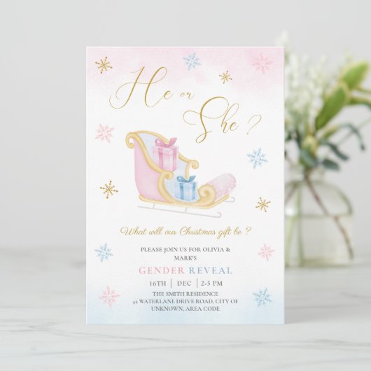 サンタそりのクリスマスギフトホリデージェンダーの表示 招待状 (スタンド正面)