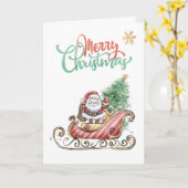 サンタそりのクリスマスツリー折り畳みグリーティングカード カード (黄色い花)