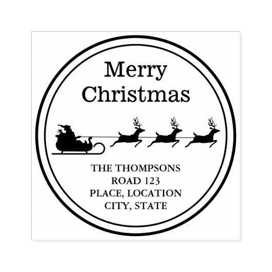 サンタそりのメリークリスマスとカスタム住所 ラバースタンプ (インプリント)