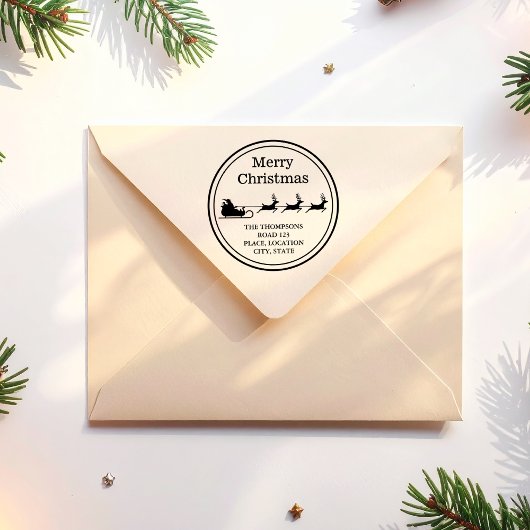 サンタそりのメリークリスマスとカスタム住所 ラバースタンプ