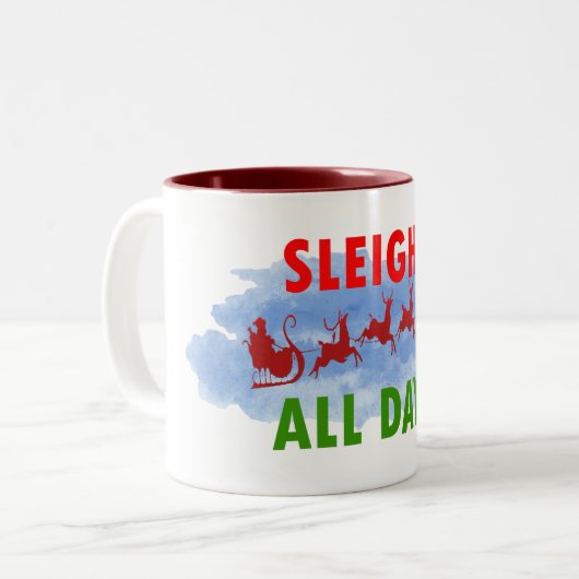 サンタそりは一日中かわいいクリスマスキャンディ ツートーンマグカップ (正面左)