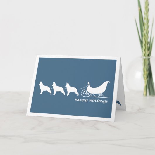 サンタそりを引くドイツの羊飼い シーズンカード (正面)