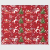 サンタそりを引くユニコーンクリスマスギフトスノー ラッピングペーパー (フラット)