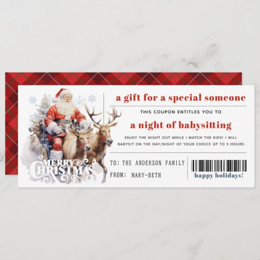 サンタそりトナカイのクリスマスギフトクーポン シーズンカード (正面/裏面)
