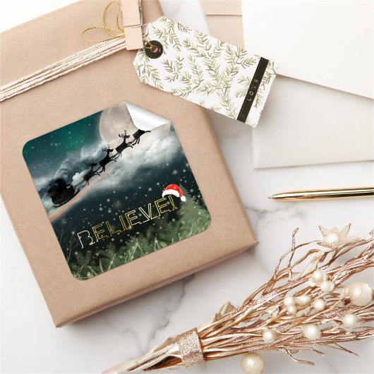 サンタそりトナカイのクリスマスステッカー スクエアシール