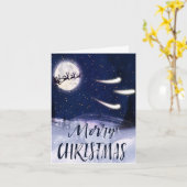 サンタそりトナカイ満月クリスマス カード (黄色い花)