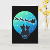 サンタそり猫好きおもしろいクリスマス カード (黄色い花)