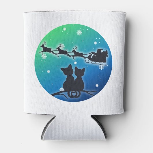 サンタそり猫好きおもしろいクリスマス 缶クーラー (正面)