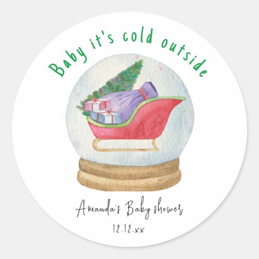 サンタそり – ベビー外は寒い ラウンドシール (正面)