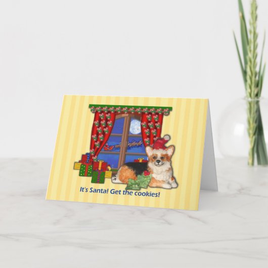 「サンタだ!クッキーを手に入れろ!」Corgi Christmas Card シーズンカード (正面)