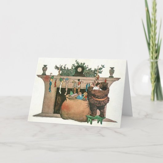 サンタつるストッキングユニークヴィンテージホリデーカード シーズンカード (正面)