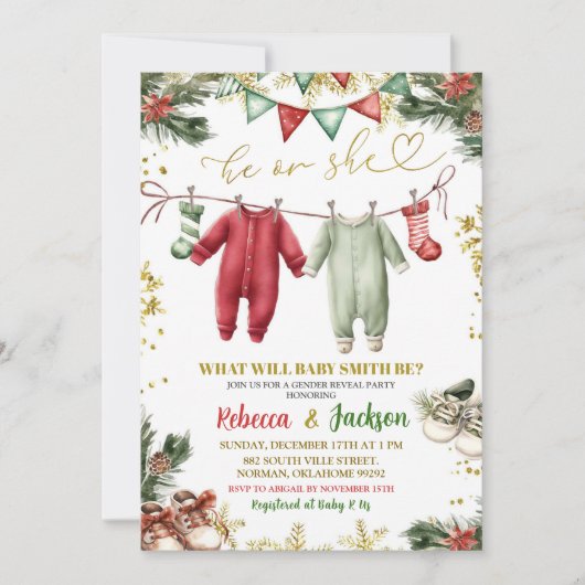 サンタつるベビーの洋服ジェンダーの発表 招待状 (正面)