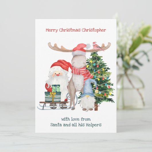 サンタとそのヘルパーかわいいパーソナライズされた子たち シーズンカード (スタンド正面)