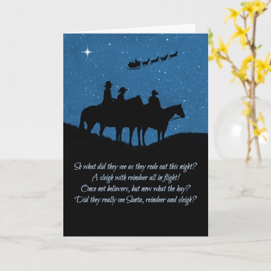 サンタとそりでカウボーイクリスマス カード (黄色い花)